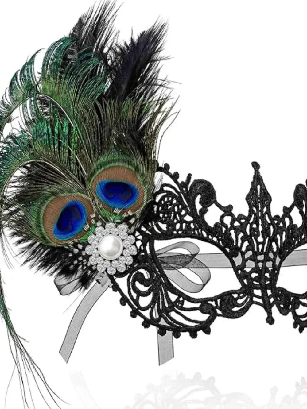 1920s Black Feather Flapper Fascinator Headpiece with Lace Masquerade Mask